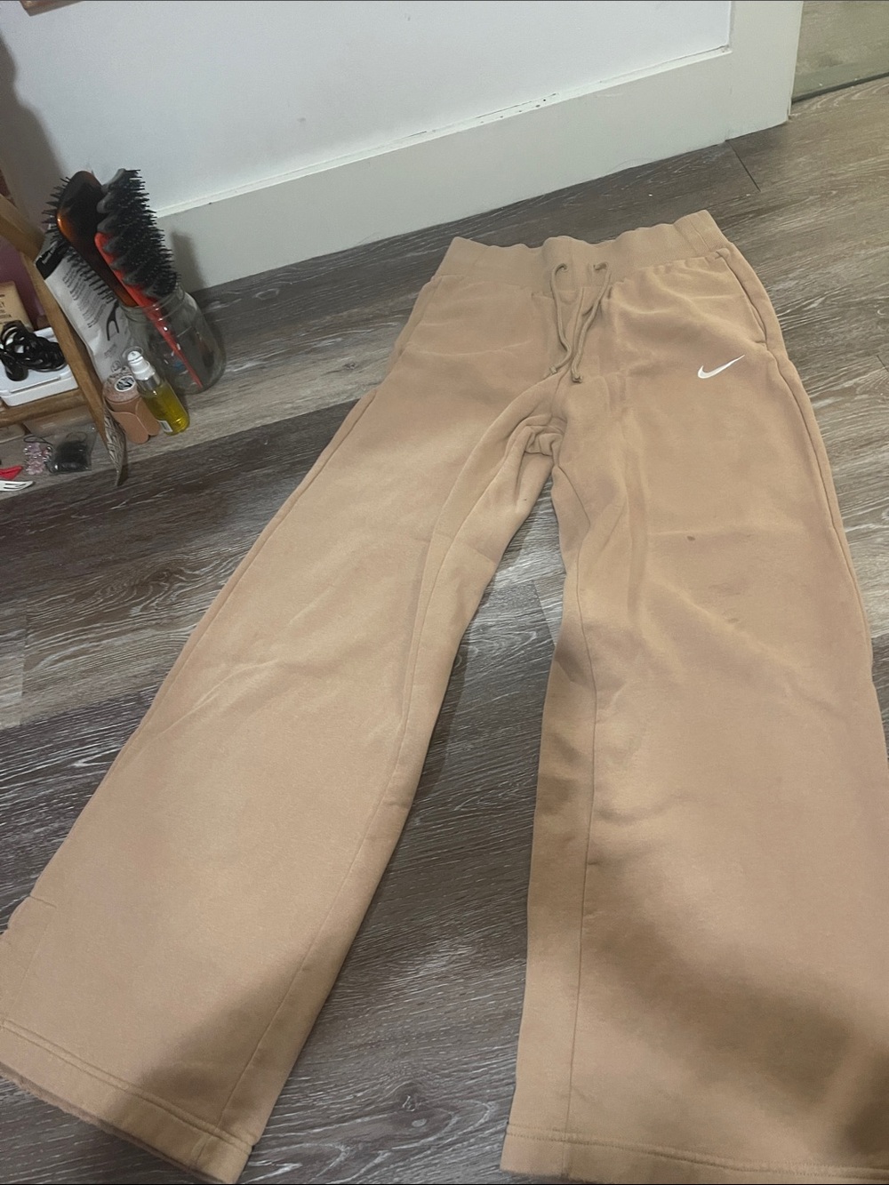 Nike Tan Women's Track Joggers with White Swoosh
